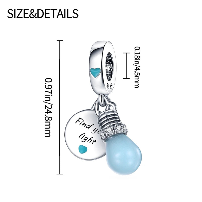 925 Sterling Silver Exquisite Luminous Firefly Bulb Star Chameleon Charms Pendants Fit Pandach 925 Original Bracelet DIY Jewelry