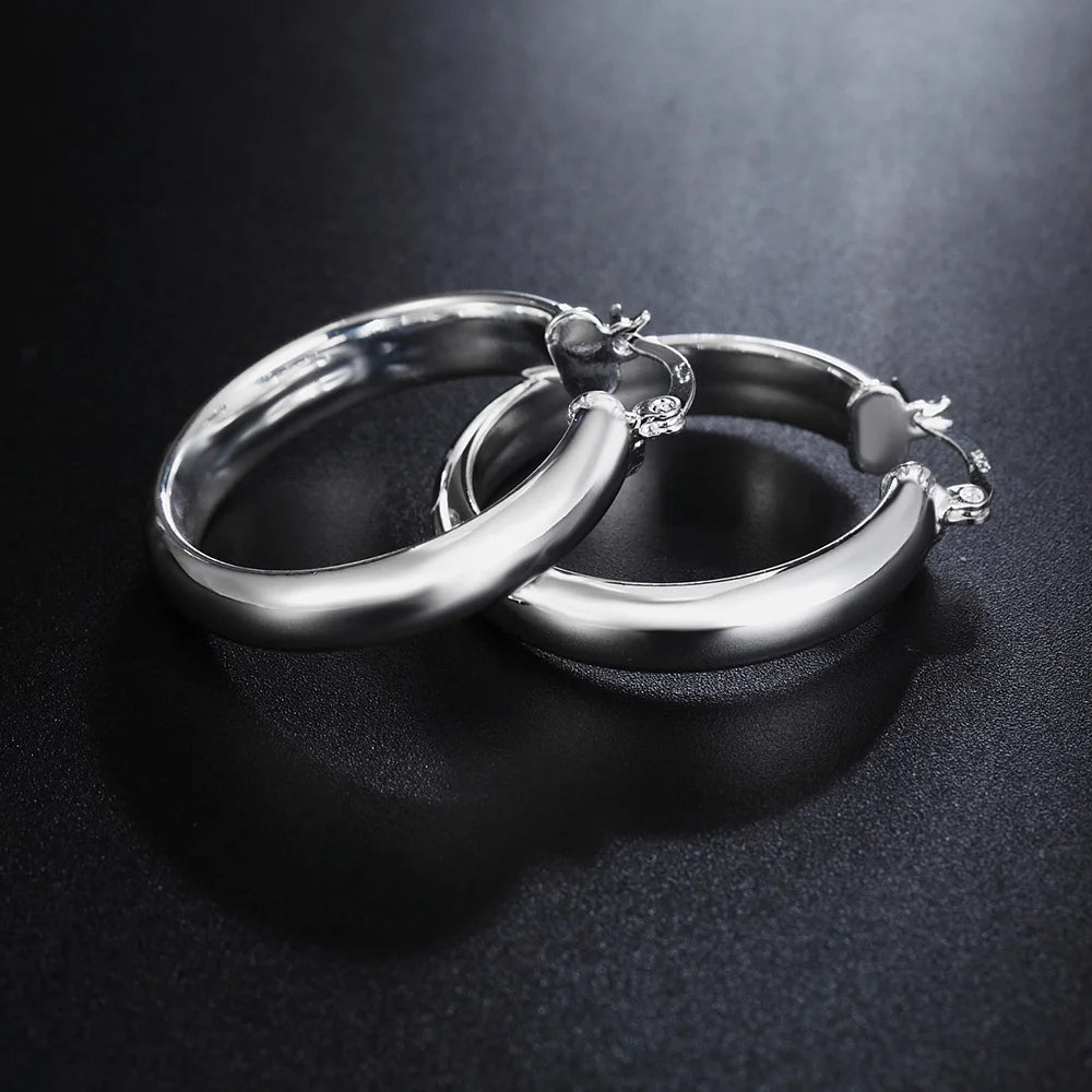 925 Sterling Silver 3.5CM smooth Big circle Earrings for Women Luxury Fashion Party Wedding Accessories Jewelry Christmas Gifts