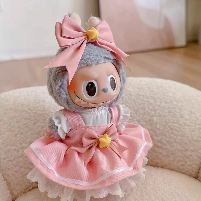 17cm The Monster Labubu Cute Doll Clothes Heartbeat Macaron Baby Pendant Clothes Only Labubu Clothes Replacement Ornaments Gifts