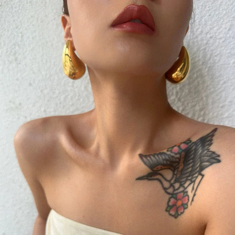 925 Sterling Silver 18K Gold Trendy Chunky Waterdrop Dupes Drop Earrings for Women Personality Glossy Teardrop Earring Jewelry