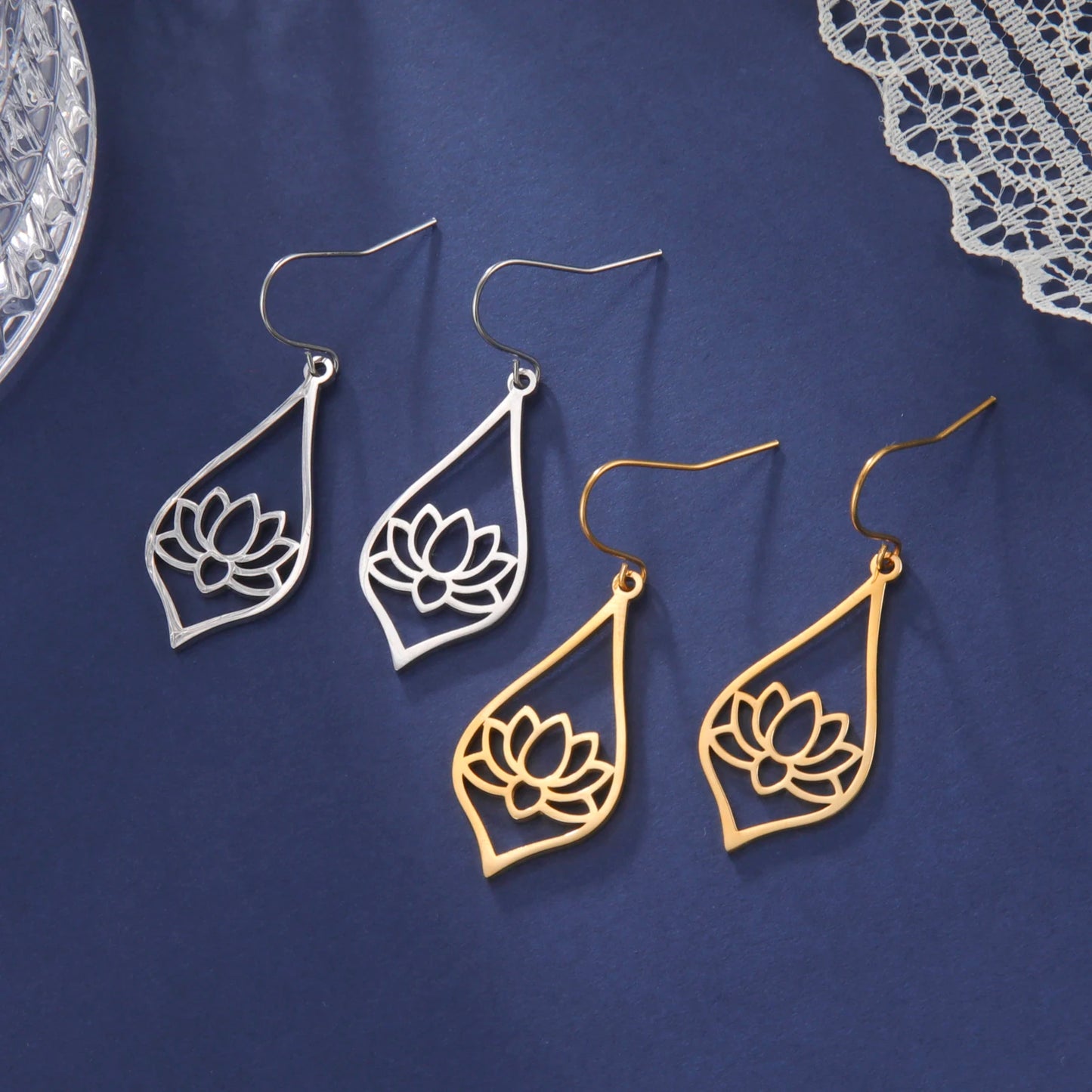 EUEAVAN 5pcs OM Buddhism Lotus Stainless Steel Charms for Jewelry Making Yoga Flower of Life Pendant DIY Necklace Bracelet Gifts