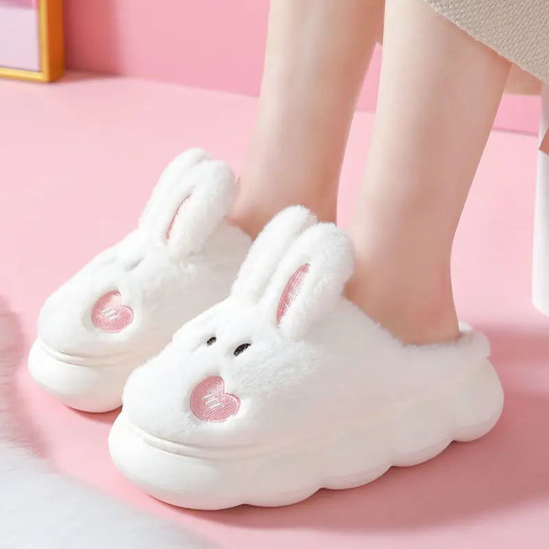 White Bunny Slippers For Home Kawaii Shoes Women Rabbit Fluffy Slippers Winter Indoor Sandals Woman Platform Bootie Slipper New