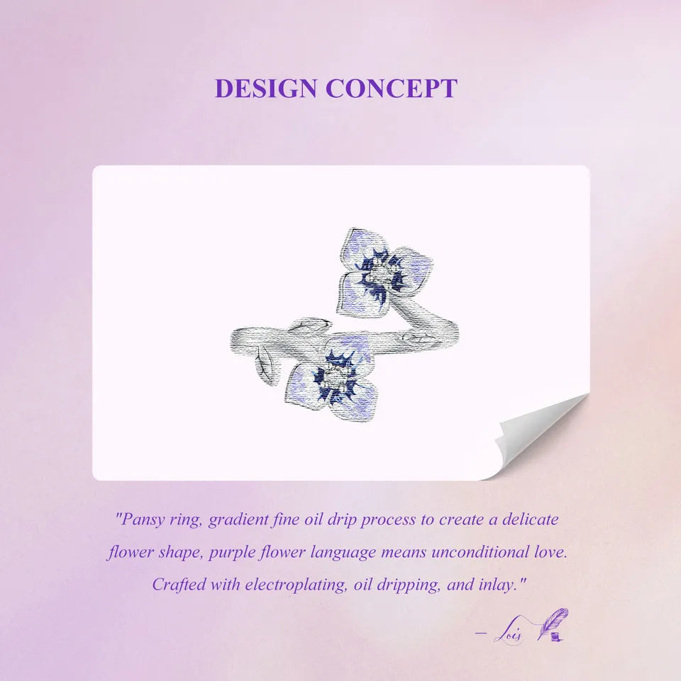 WOSTU 925 Stelring Silver Purple Pansy Flower Open Rings For Women Wedding Party Statement Stackable Butterfly Ring Holiday Gift