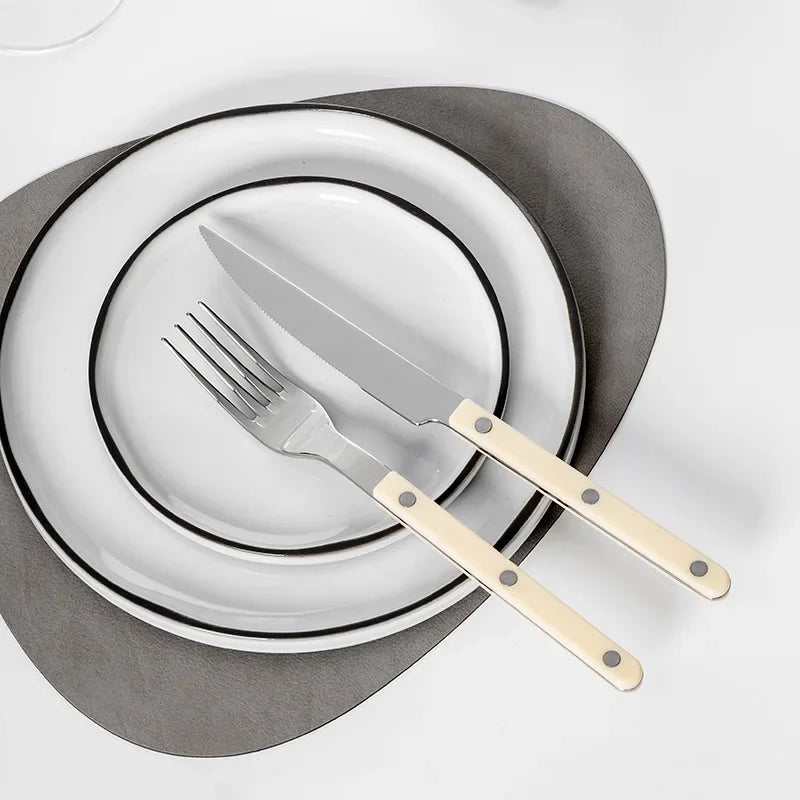 304 Stainless steel western tableware light luxury rivet handle household steak knife and fork dessert fork and spoon set