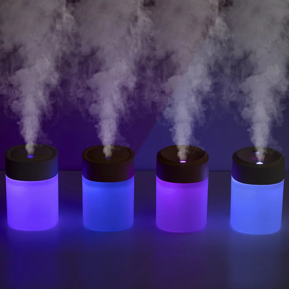 Car Air Humidifier Mini Ultrasonic Air Humidifier Essential Oil Diffuser Home USB Fogger Mist Maker with LED Night Lamp