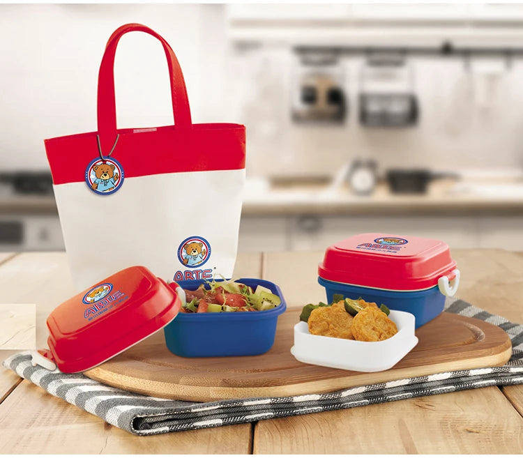 Cute Portable Colorful Cartoon Lunch Box Microwaveable Kids 2 Layer Food Fruit Container Picnic Outdoor Bento Box Child Gift