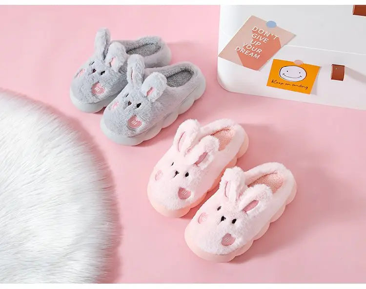 White Bunny Slippers For Home Kawaii Shoes Women Rabbit Fluffy Slippers Winter Indoor Sandals Woman Platform Bootie Slipper New