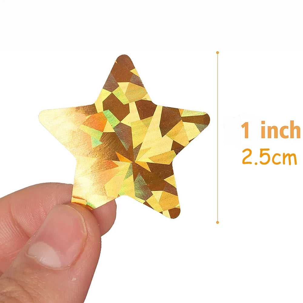 100-500pcs Holographic Silver Star Stickers For Kids Reward 1inch Foil Star Stickers Labels For Wall Crafts Classroom Supplies