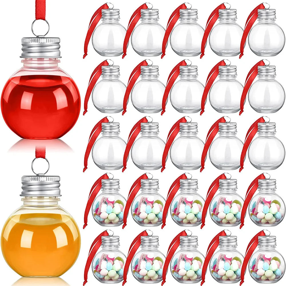 50ml Christmas Fillable Wine Tree Ornaments Water Bottle Light Bulbs Jingle Bells Plastic Transparent Balls Home Party Decoratio