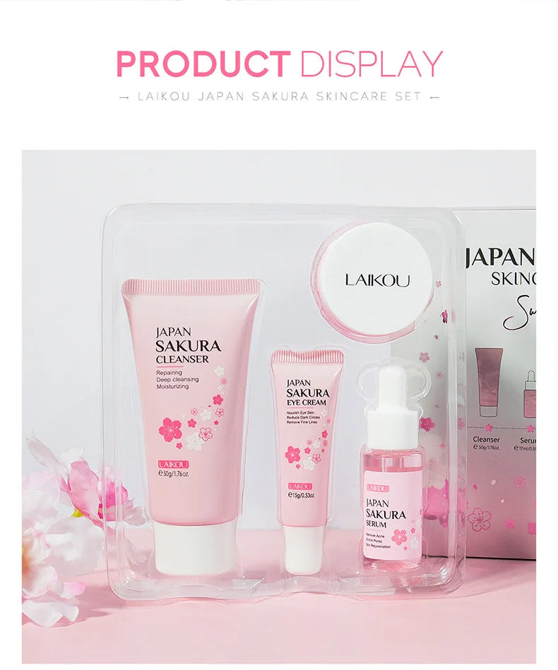Facial Products Kit Sakura Skin Care Set Facial Cleanser Serum Face Cream Fade Dark Circles Eye Cream Korean Skincare Products