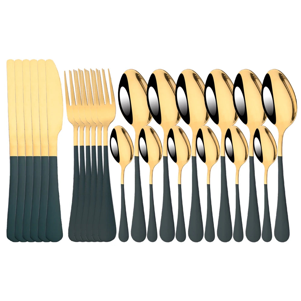 Red Silver Mirror Cutlery Set 24Pcs Dinnerware Set Flatware Cutlery Fork Knife Spoon Stainless Steel Silverware Tableware Set