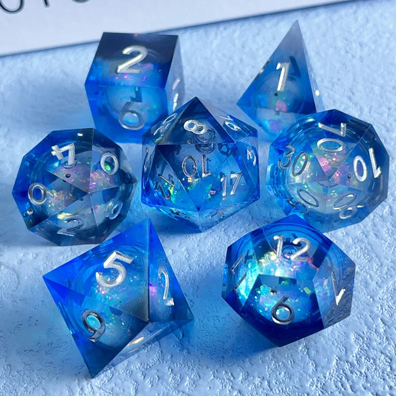 7PCS DND D20 Liquid Core Flow Eye Dice Sets for COC Dungeon and Dragon Pathfinder RPG Role Playing Games Party Toys Accessories