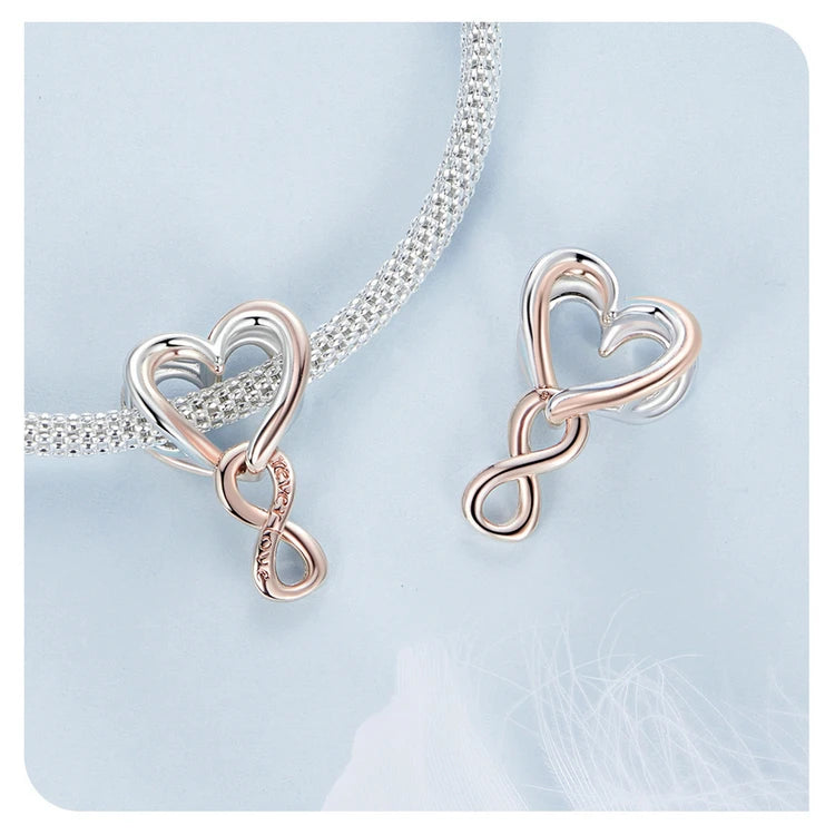 WOSTU 925 Sterling Silver Pink Life Tree Charms Flower Spacer Beads Infinite Heart Pendant Fit Original Bracelet DIY Jewelry