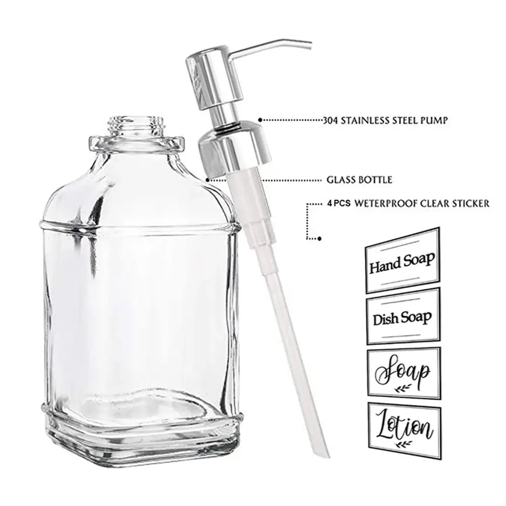 Labels Thick Glass Stainless Steel Pump Press Type Liquid Foam Machine Soap Dispenser Separate Bottle Washing Hand