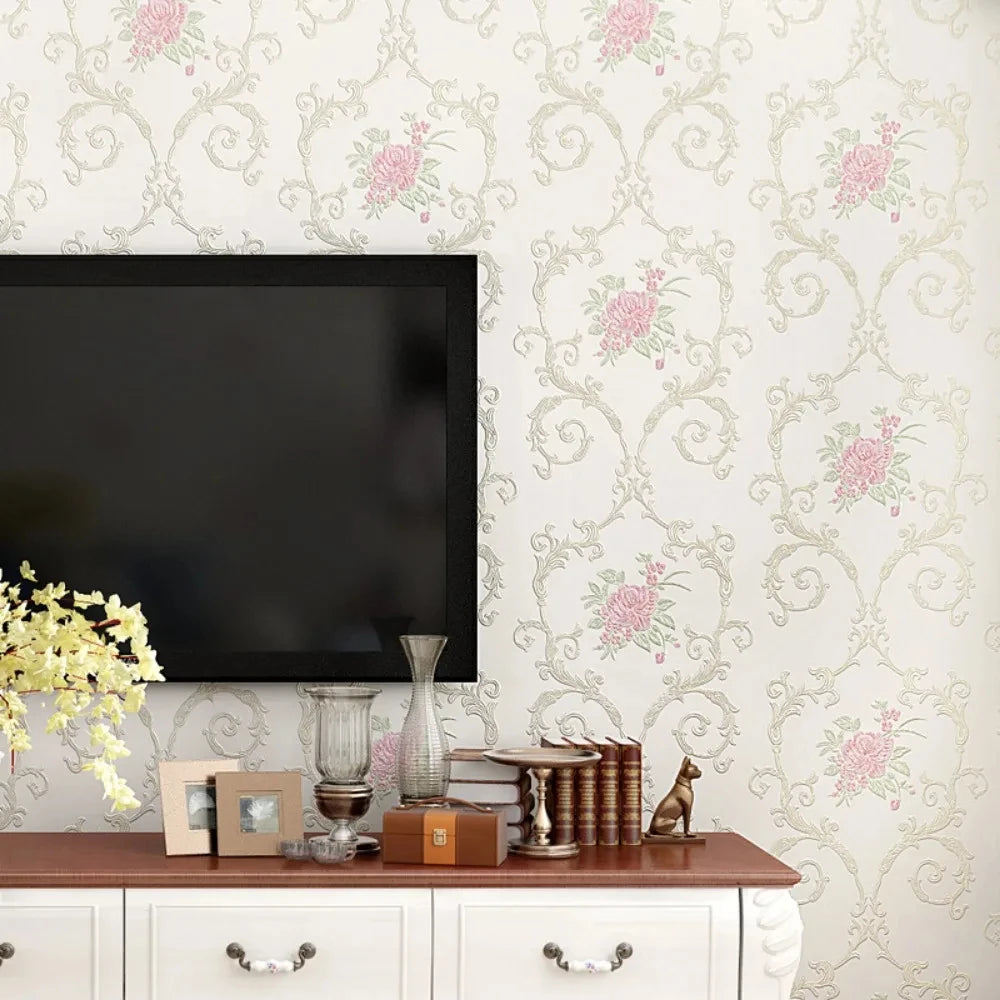 European Self-adhesive Non-woven Wallpaper 3d Garden Flower Warm Bedroom Living Room Wall paper Home Decor Luxury Wall Stickers