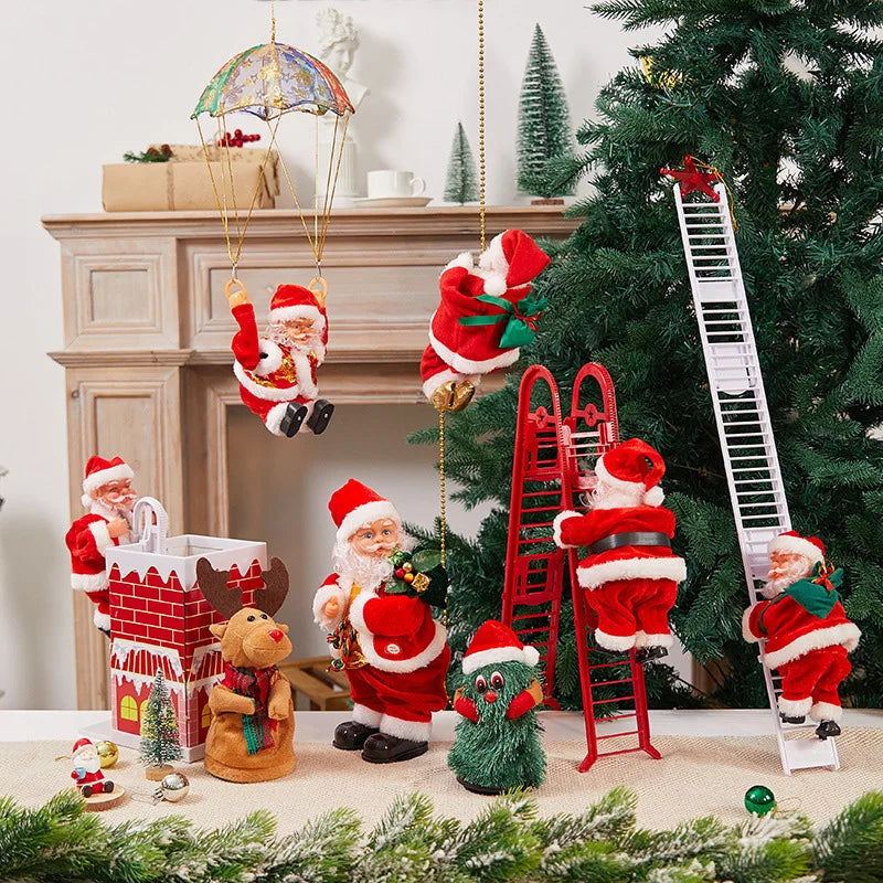 Santa Claus Climbing Beads Ladder Chimney Electric Climb Up and Down Climbing Santa Light and Music New Year Christmas Pendant