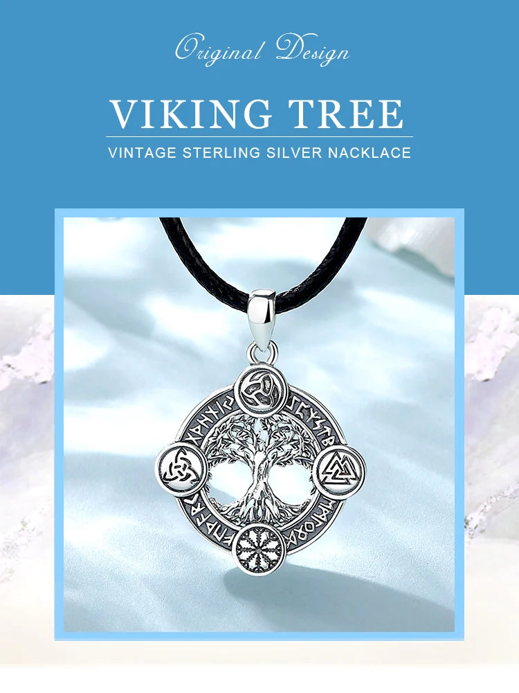 Eudora 925 Sterling Silver Tree of Life Necklace  Norse runes Hexe Celtic Knoten Yggdrasil Amulett Pendant Man Viking Jewelry