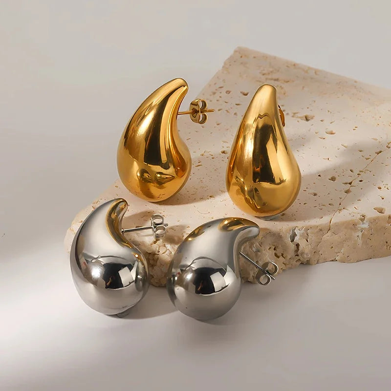 925 Sterling Silver 18K Gold Trendy Chunky Waterdrop Dupes Drop Earrings for Women Personality Glossy Teardrop Earring Jewelry