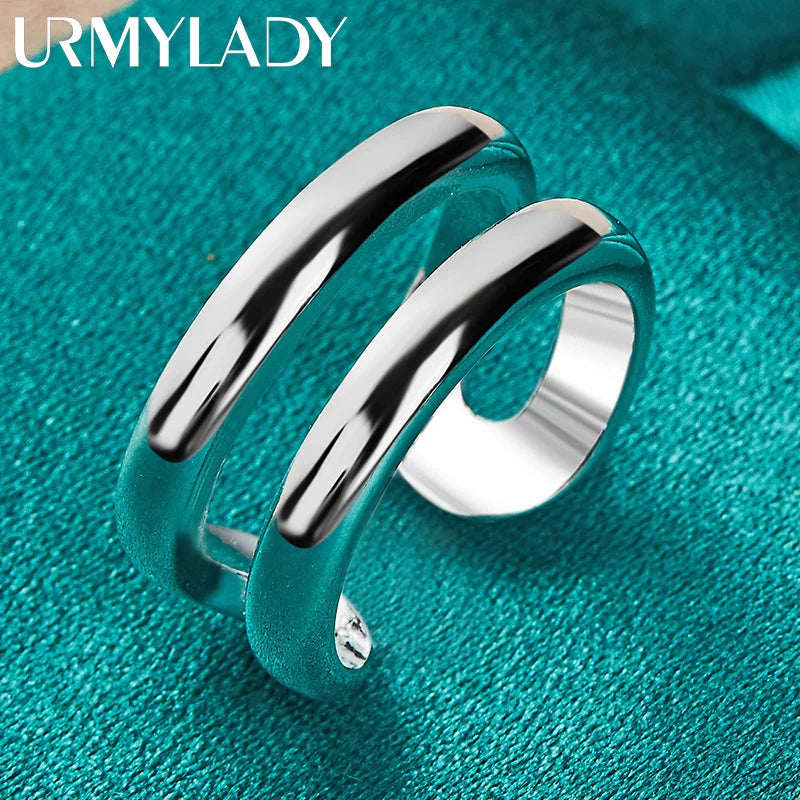 URMYLADY 925 Sterling Silver Double Round Adjustable Ring For Women Wedding Charm Engagement Fashion Jewelry