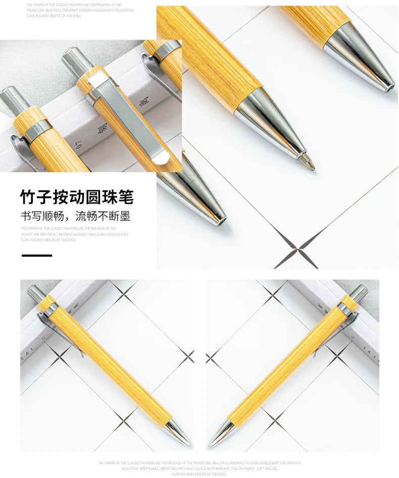 100 Bamboo Pen Bamboo Wood Ballpoint Pen 1.0mm Bullet Tip Business Signature Ball Pen Office School Wrting Stationery