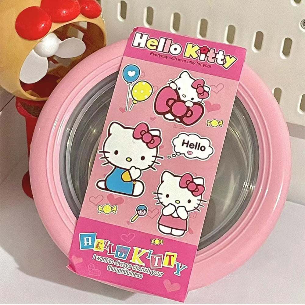 Sanrio Hello Kitty Stainless Steel Ramen Bowl With Lid Cute Large Instant Noodles Fruit Salad Rice Soup Bowl Kitchen Tableware