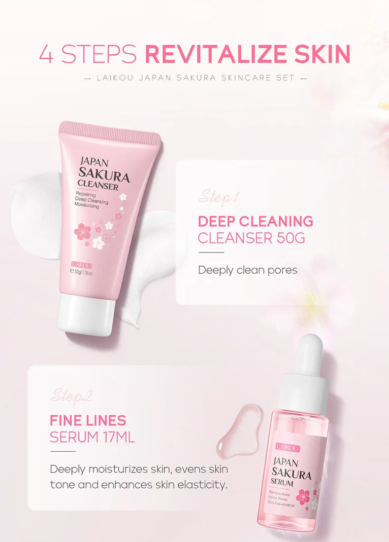 Facial Products Kit Sakura Skin Care Set Facial Cleanser Serum Face Cream Fade Dark Circles Eye Cream Korean Skincare Products