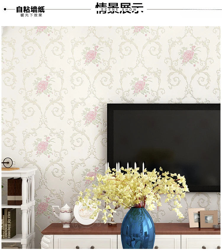European Self-adhesive Non-woven Wallpaper 3d Garden Flower Warm Bedroom Living Room Wall paper Home Decor Luxury Wall Stickers