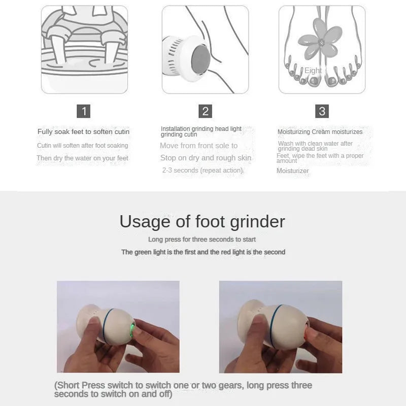 Electric Foot Grinder with Automatic Vacuum USB Rechargeable Two-speed Adjustment and 6 Grinding Heads Callus Dead Skin Removal