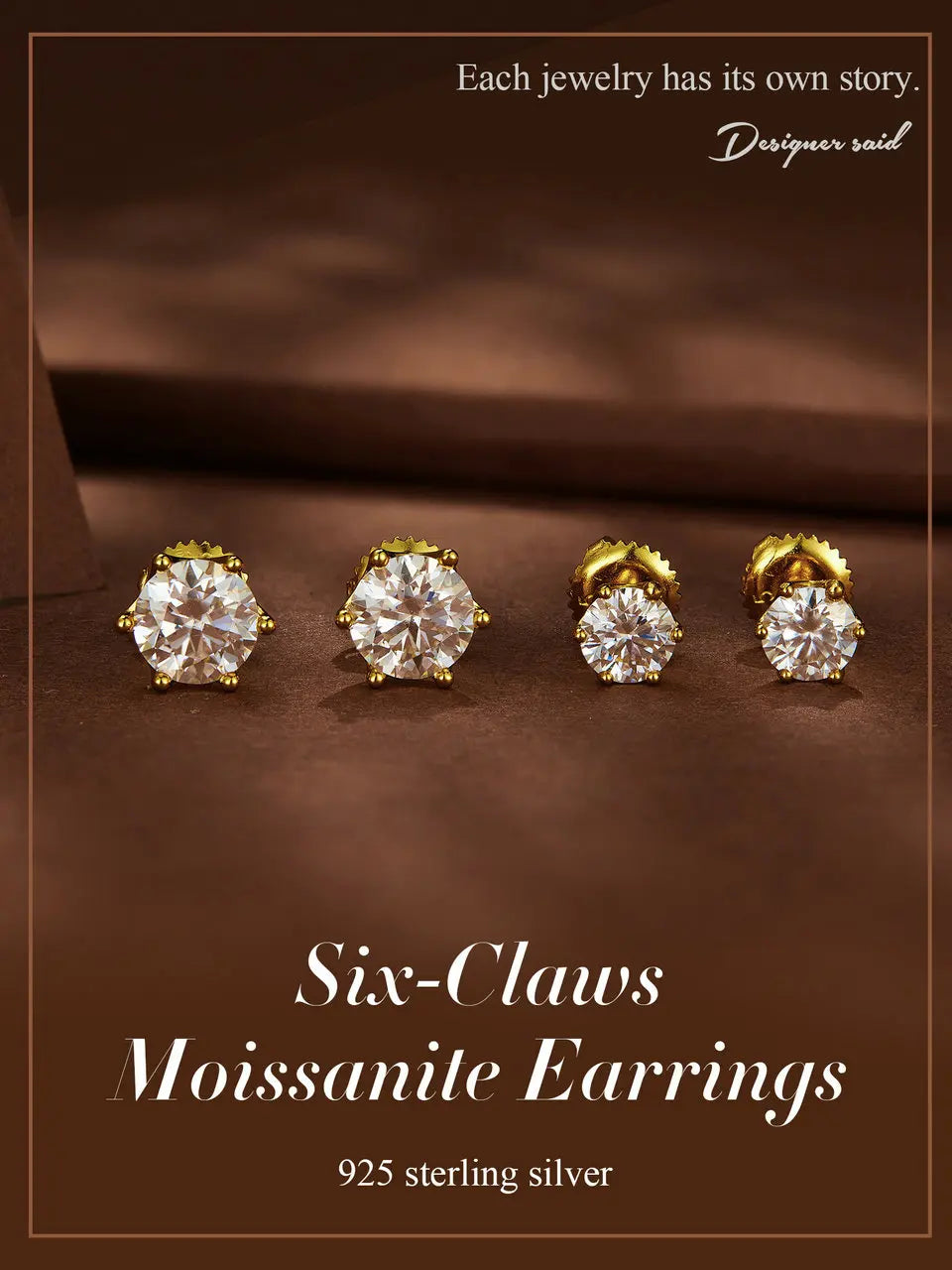 BAMOER Moissanite Stud Earrings, D Color Brilliant Round Cut Lab Created Diamond 925 Silver Earrings Gold Plated for Women