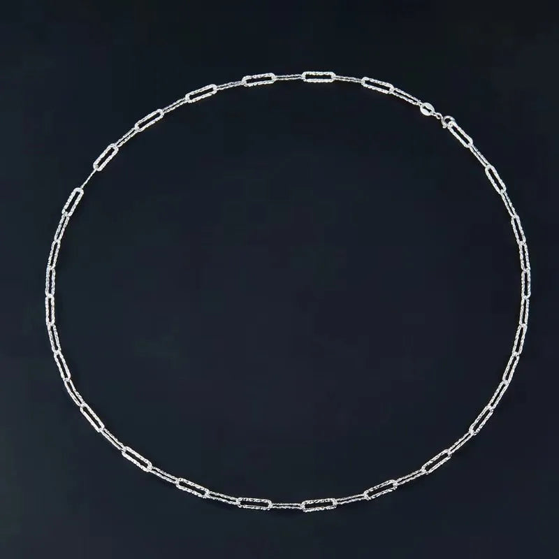 925 Sterling Silver Twisted Paper Clip Link Necklace 45cm For Women Glitter Link Chain Choker Necklaces Simple Chic Hip Hop