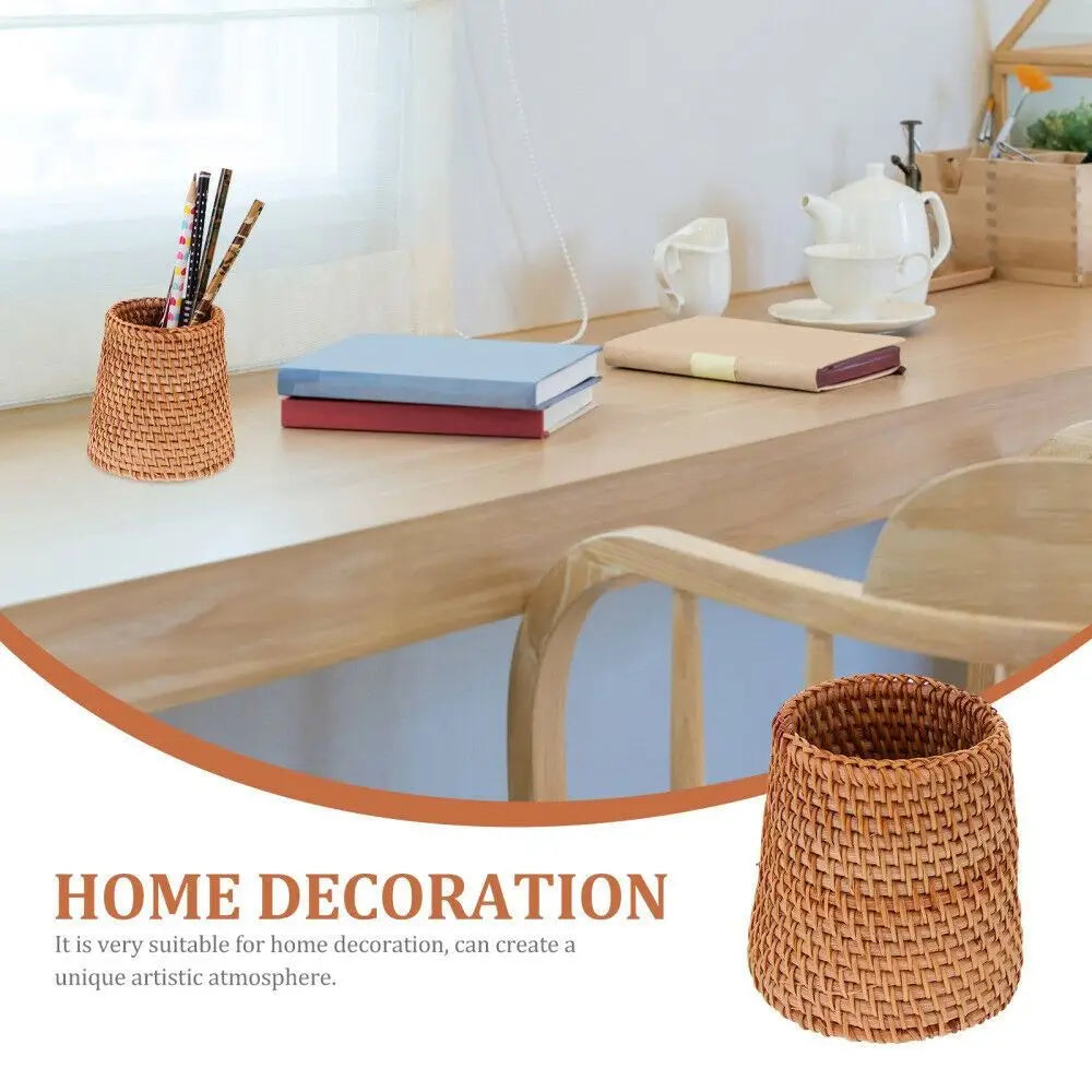 Handmade Rattan Pencil Holder Home Decoration Sundries Storage Basket Tableware Storage Household Pen Container Student Gifts