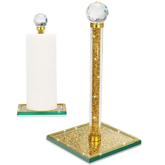 Crystal Paper Towel Holder Stand Countertop Toilet Tissue Roll Holders with Bling Heavy Base House Decor for Kitchen Bathroom