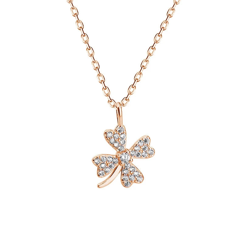 INZATT Real 925 Sterling Silver Zircon CZ Clover Series Pendant Choker Necklace for Women Light Luxury Fine Jewelry Accessories