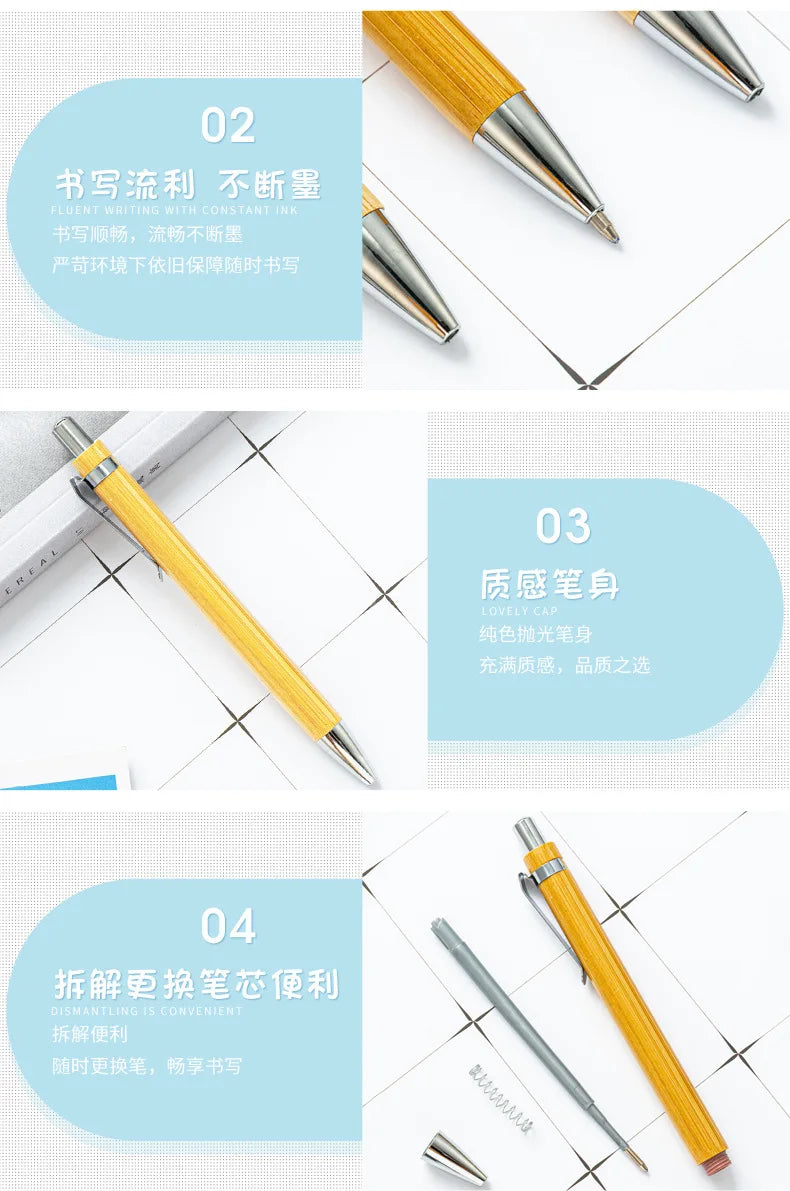 100 Bamboo Pen Bamboo Wood Ballpoint Pen 1.0mm Bullet Tip Business Signature Ball Pen Office School Wrting Stationery