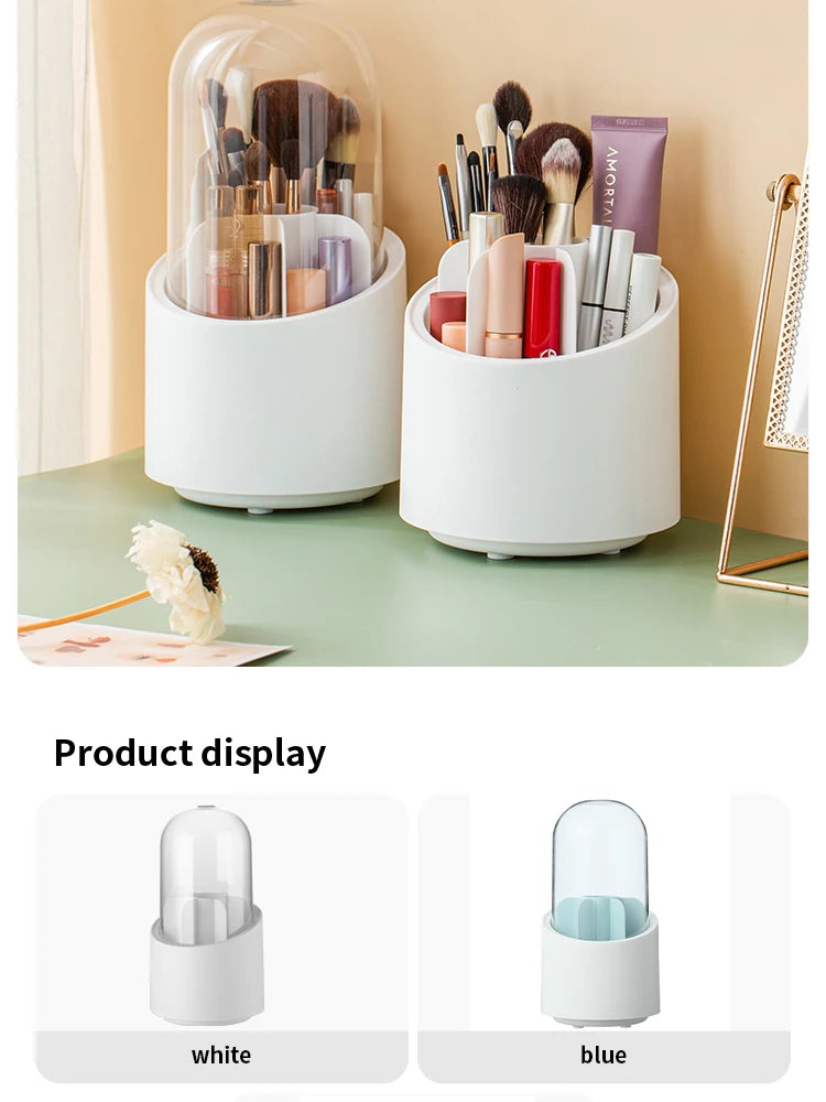 Rotating Makeup Brush Storage Box Portable Multifunction Dust Proof Desktop Organizer Lipstick Shadow Cosmetic Holder