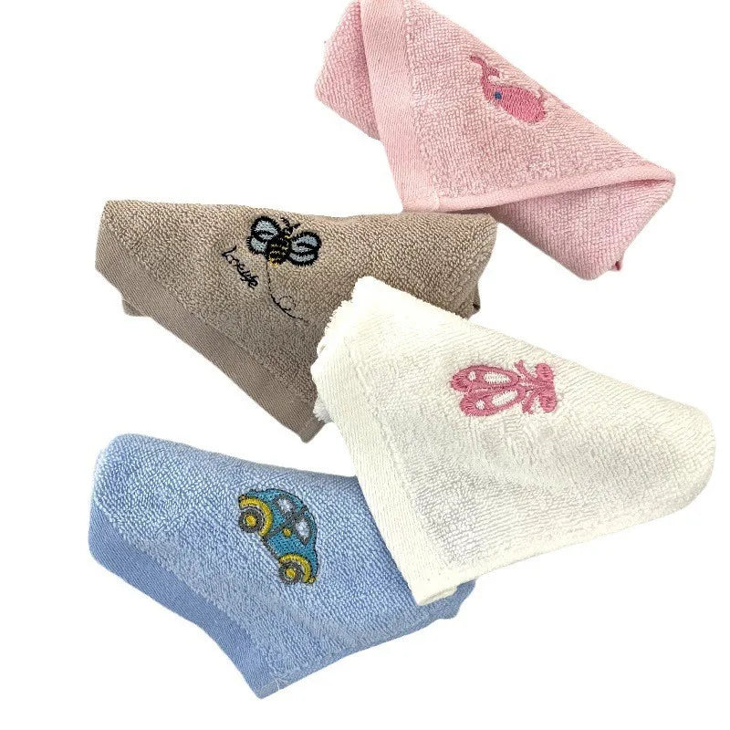 Children's Towel 30 * 30 Embroidered Pure Cotton Small Square Towel for Baby Kindergarten Face Washing Hand Wiping Burp Cloth