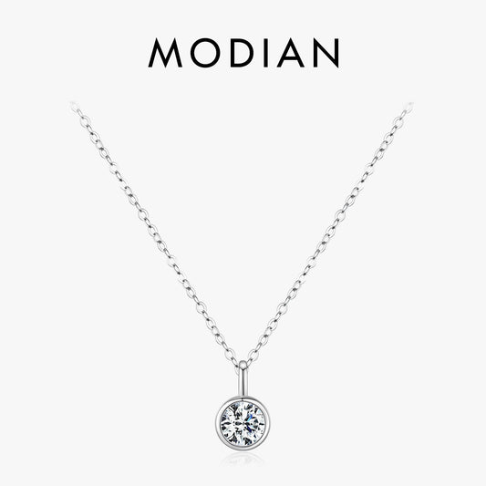 MODIAN 1 Carat D Color Round Bezel Setting Moissanite Pendant Necklace 925 Silver Lab Diamond Women Jewelry With Certificate Box