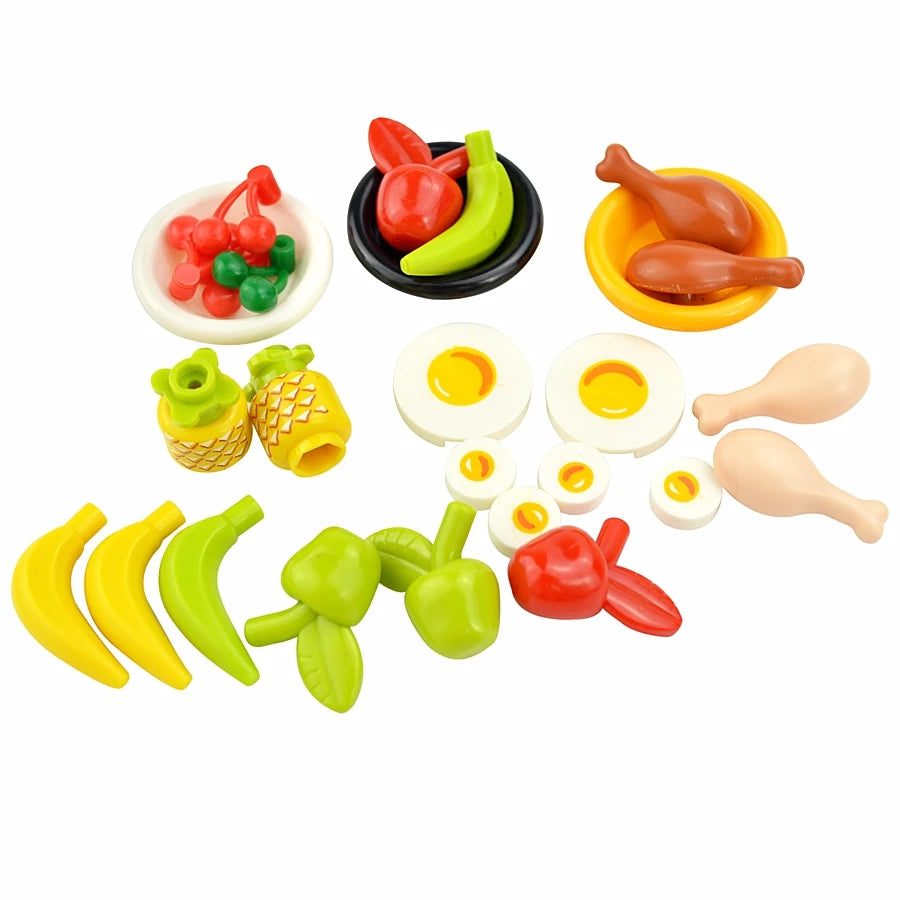 City Mini Food Toys Building Blocks Hamburger Fries Bread Pizza Cake Dessert Food Chocolate Fish Cookies MOC Bricks Kids Gift
