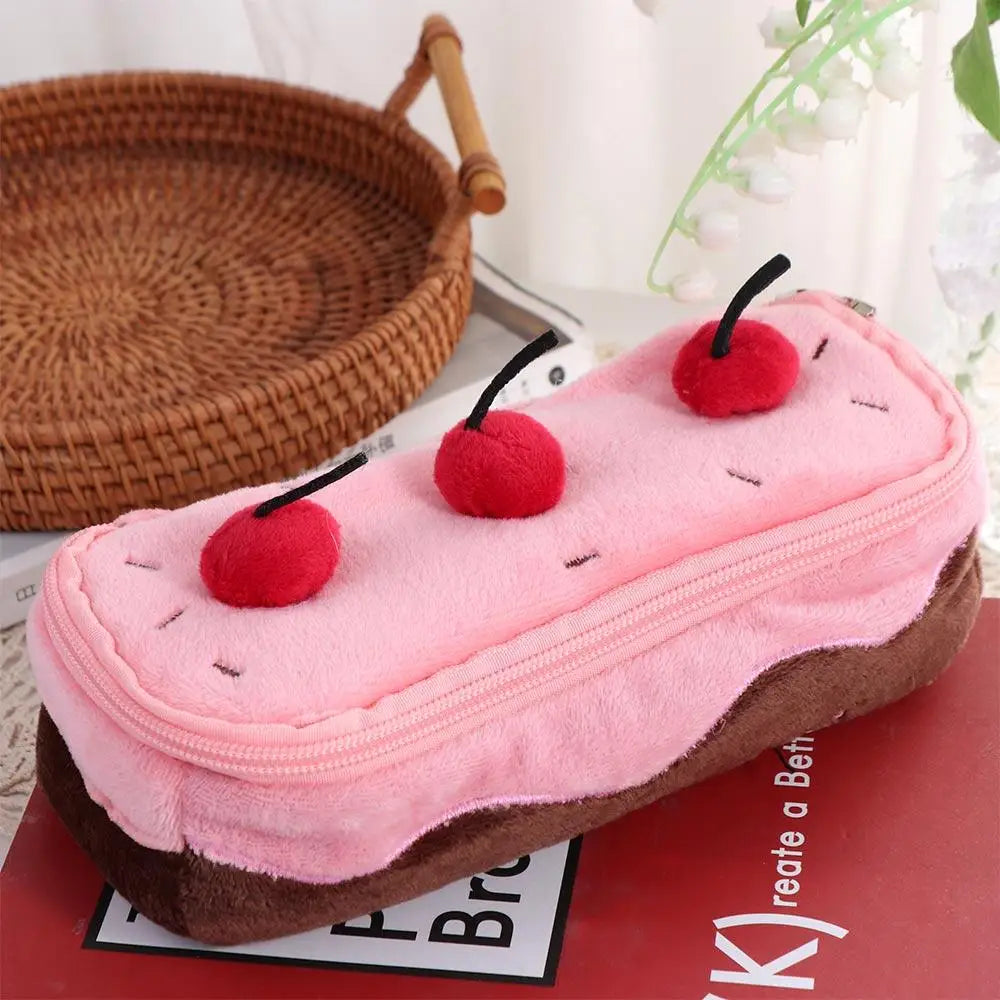 Cherry Cake Plush Pen Bag Cosmetic Bags Large Capacity Stationery Bag Exquisite Kawaii Pencil Pouch Stationery Box