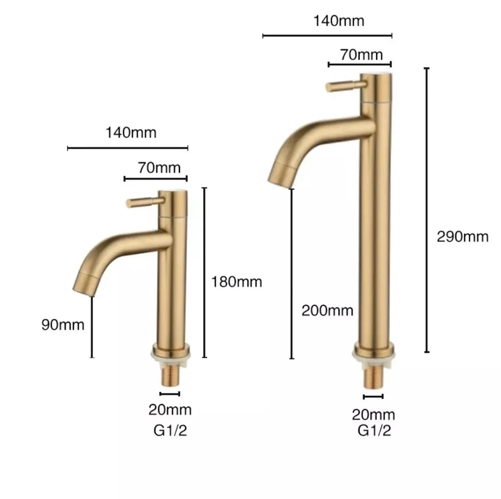 Bathroom Basin Faucet 1/2Inch 304 Stainless Steel Single Cold Water Tap Gold Black Sink Faucet Replacement Bathroom Accessories