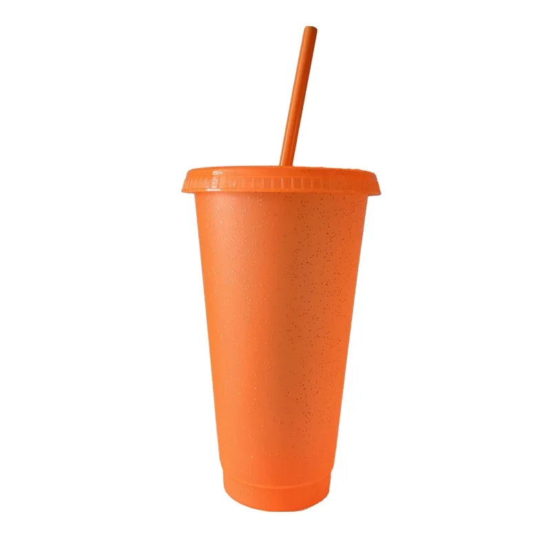 500/710ML Flash Powder Water Bottle With Straws Lid Plastic Reusable Personalized Drinkware Coffee Drinking Cup Christmas Gifts