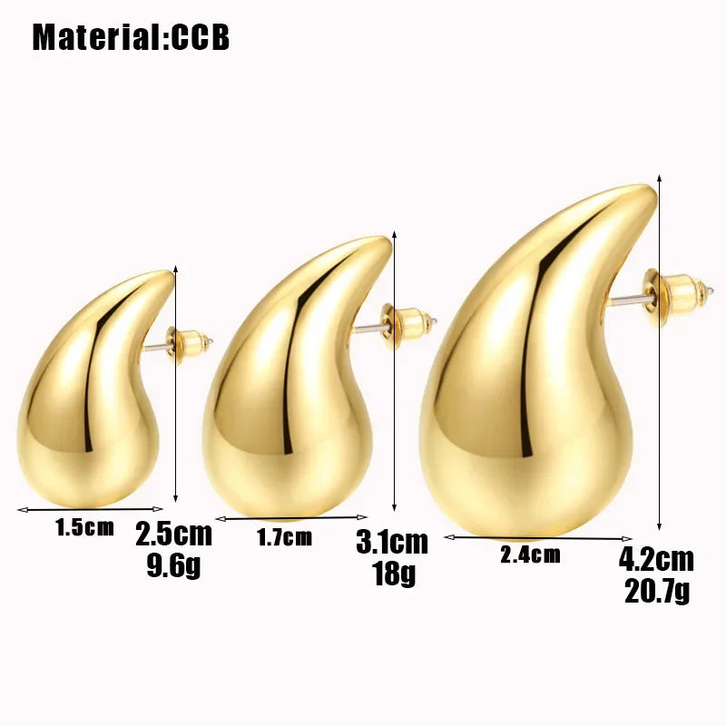925 Sterling Silver 18K Gold Trendy Chunky Waterdrop Dupes Drop Earrings for Women Personality Glossy Teardrop Earring Jewelry