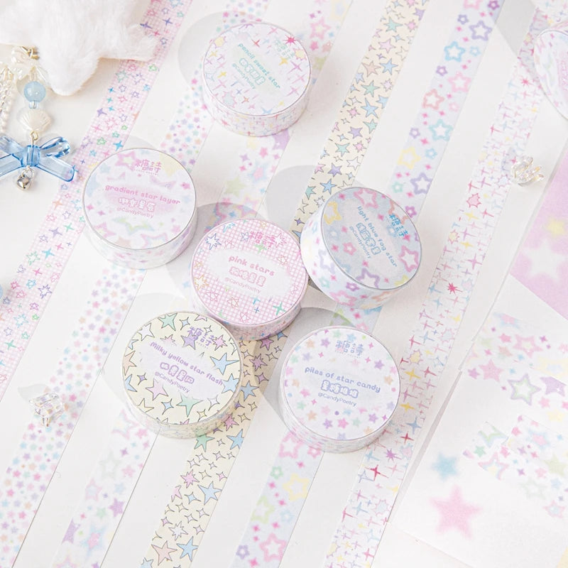 New Ins Cute Star Washi Masking Tape Scrapbooking Journal Decorative Adhesive Tapes DIY Collage Material Stationery