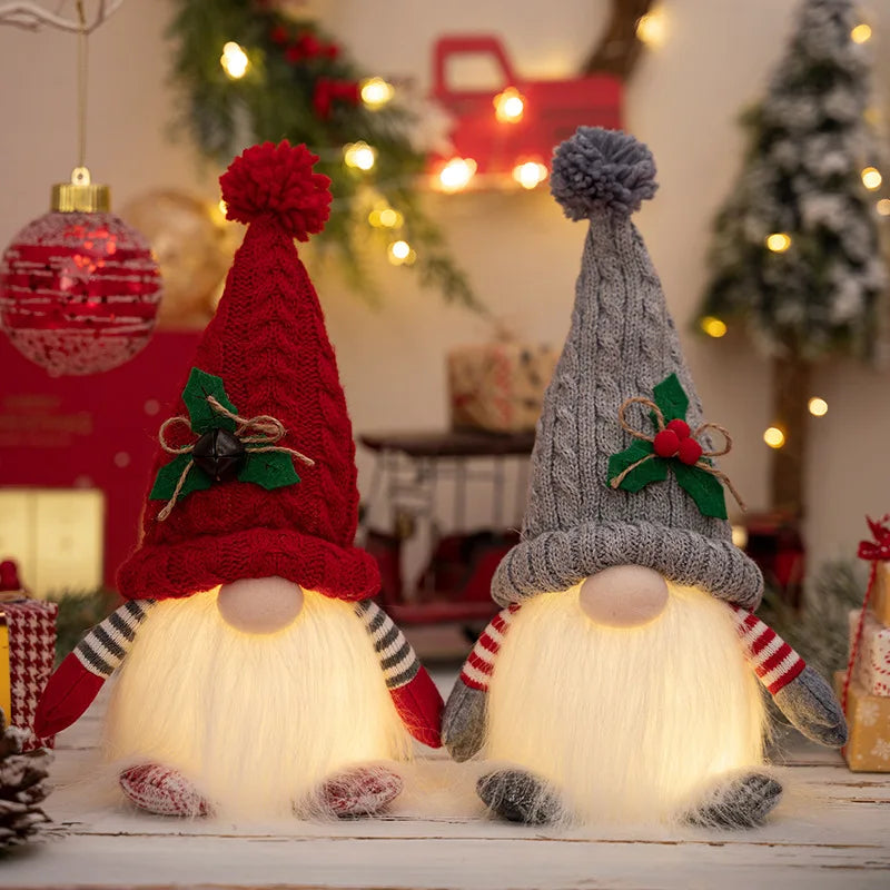 Light Up Christmas Dwarf Faceless Doll Knitted Elf Gnome Plush Doll Ornaments Christmas Tree Pendant Navidad New Year gifts