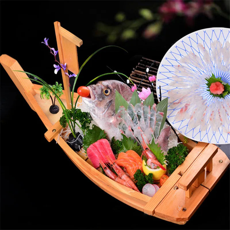 Japanese Cuisine Sushi Boats seafood Tool Wooden Shop Model Wood Handmade Simple ship Sashimi Assorted Cold Dishes sushi plate