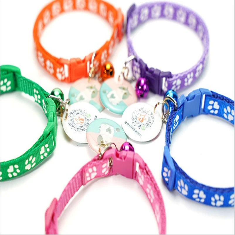 Hot pet cat bell collar dog print cat collar multi-color optional necklace ring cat rope collar pet supplies