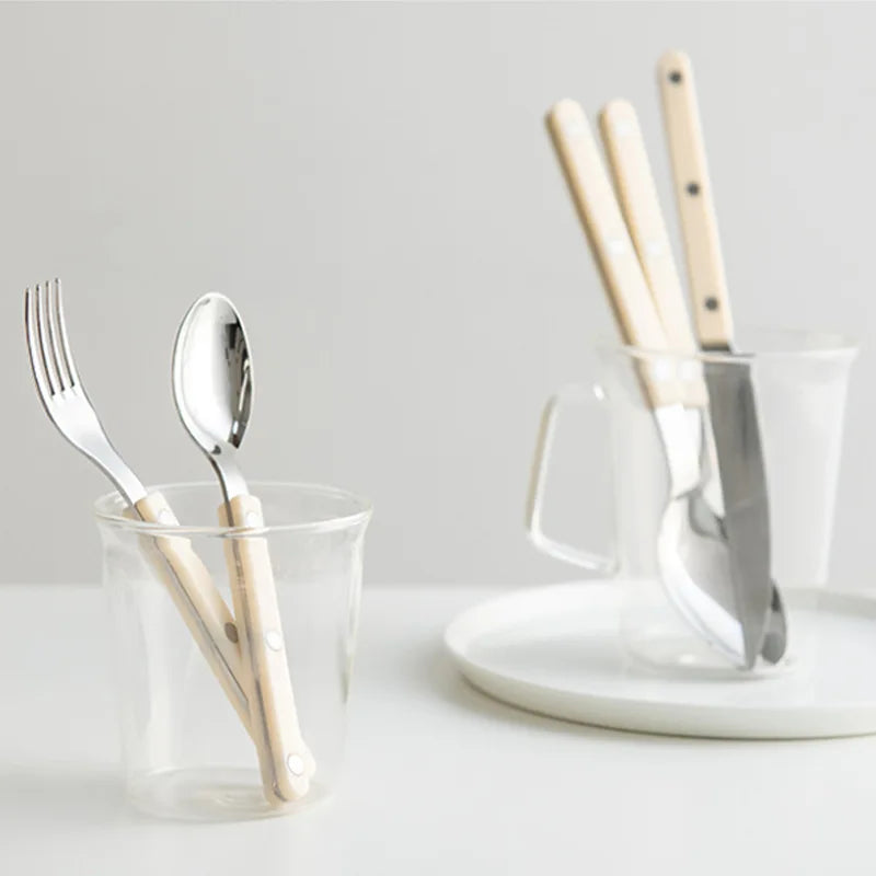 304 Stainless steel western tableware light luxury rivet handle household steak knife and fork dessert fork and spoon set