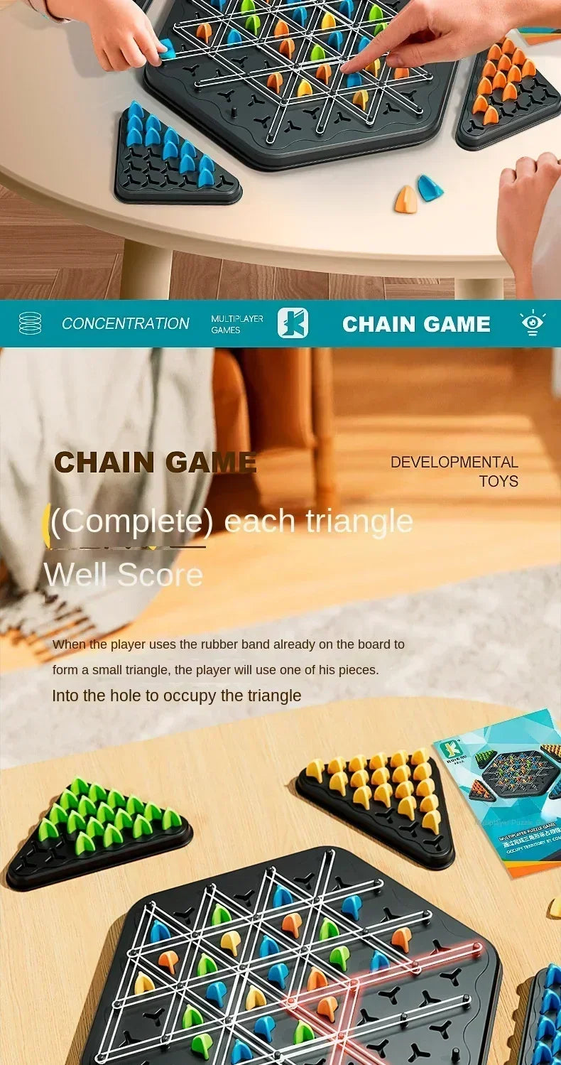 New Geometry Chain Chess Puzzle Triangle Chess Desktop Game Rubber Band Training Family Interaction Exercise Thinking Toys Gifts