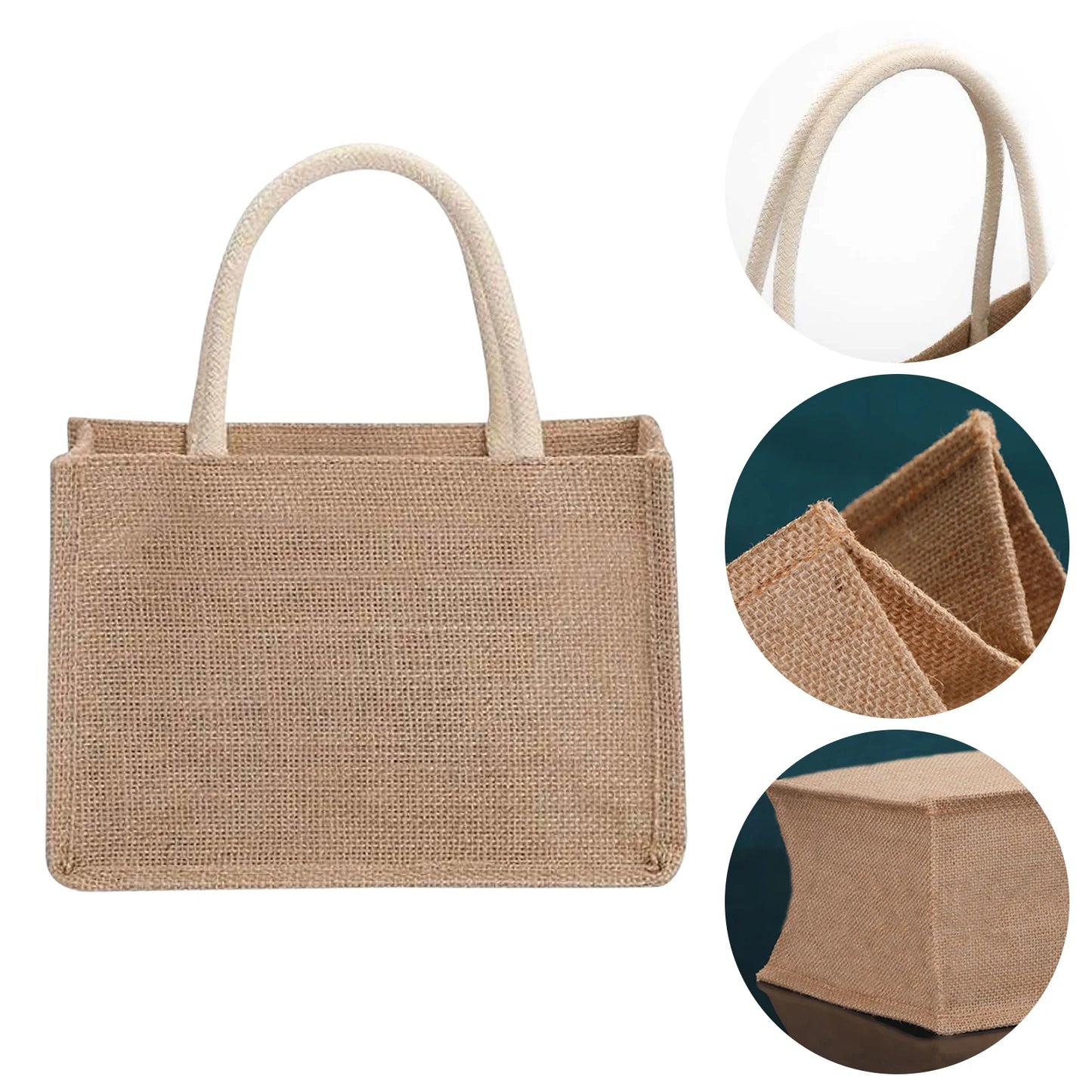 Jute Beach Shopping Handbag Burlap Tote Bag Reusable Eco Friendly Gift Bags with Handle for Crafts Birthday Parties Wedding