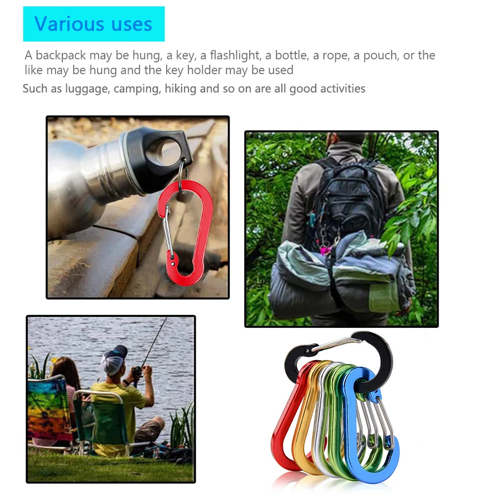 6pcs Carabiner Clip Aluminum Alloy Keychain Lock Buckle Snap D-Ring Clip Outdoor Backpack Camping Multi Tool Fishing Hiking Hook